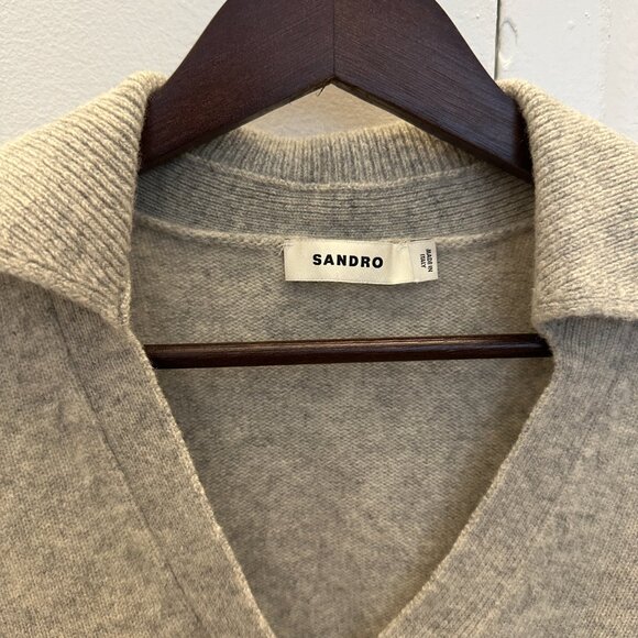 Sandro Paris Gray V-Neck Cropped Sweater - Picture 3 of 7